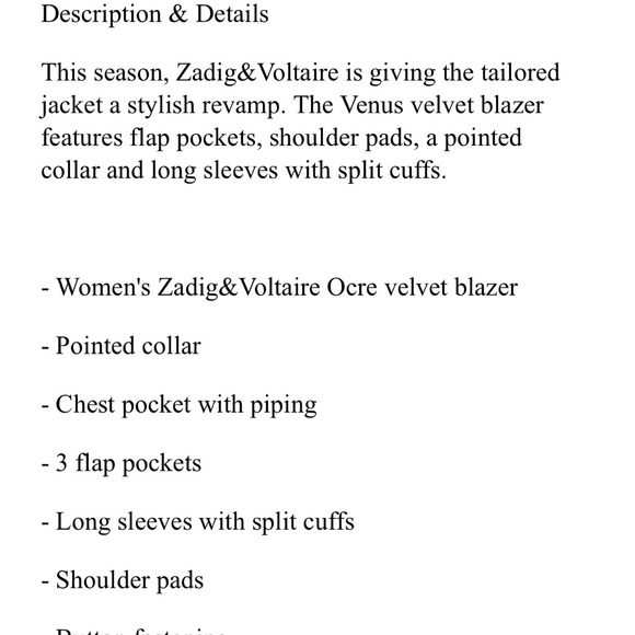 Zadig & Voltaire Venus Blazer in Ocre - Picture 6 of 7